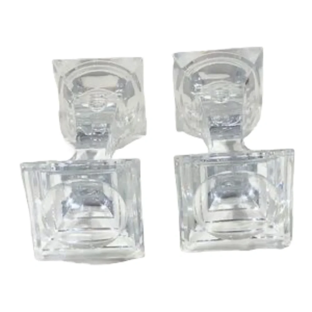 MID CENTURY VINTAGE LEAD CRYSTAL PEDESTAL CANDLESTICKS - SET OF 2